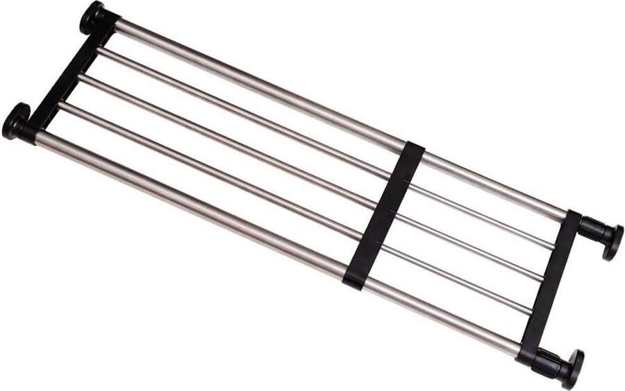 Expandable Cabinet Tension Shelf Rod Adjustable Metal Storage Rack Cabinet Organizer DIY Divider Separator Shelves for Wardrobe Cabinet Kitchen BathroomBlack84-117.5cm by Hershii