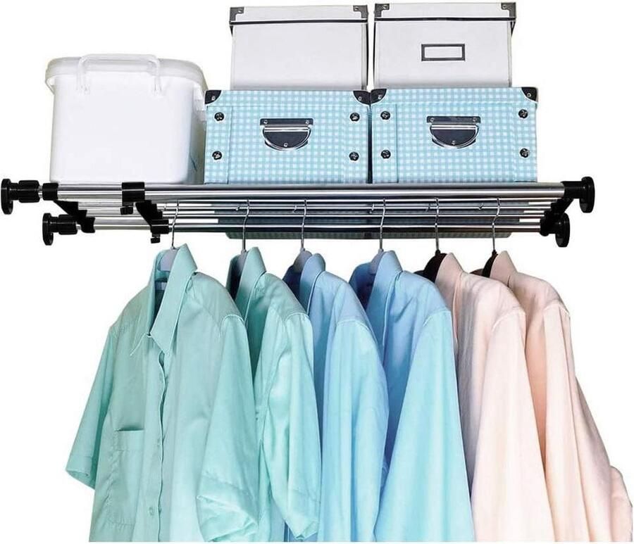 Uitbreidbare kast plank spanning staaf kleding hanger opbergrek verstelbare DIY rekken unit badkamer Organizer zwart
