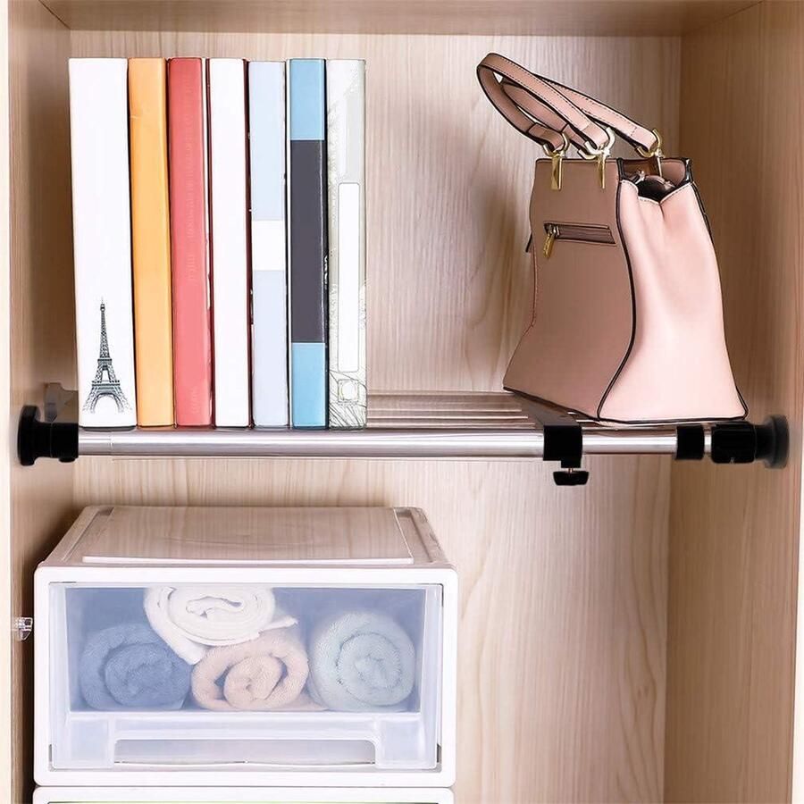 Uitbreidbare plank-spanning kast staaf Kledinghanger opbergrek Verstelbare DIY rekken Zwart