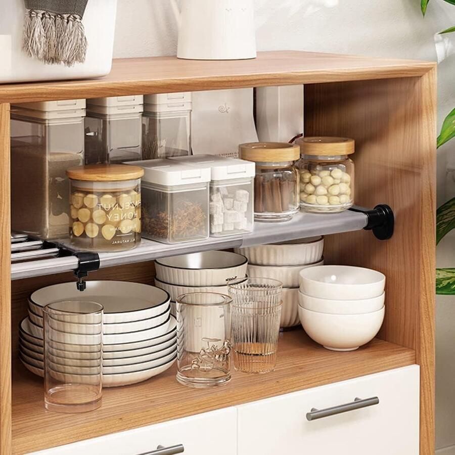 Uitbreidbare kast spanplank opbergrek verstelbare kledingkast organizer planken verdeler geen boren nodig 1969 tot 315 inch keuken badkamer slaapkamer zwart