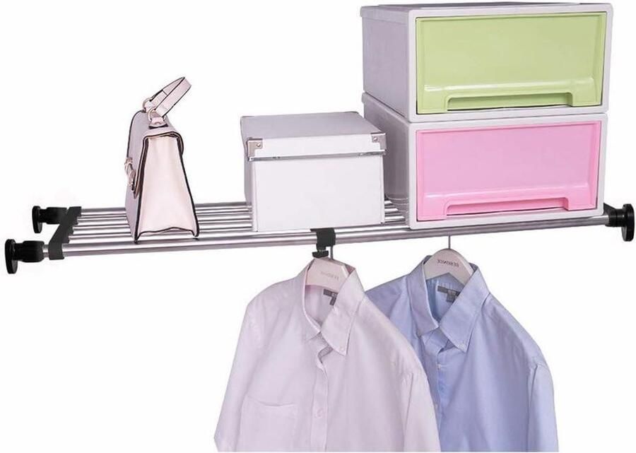 Uitbreidbare kast opbergrek verstelbare metalen organizer doehetzelf scheiding planken kledingkast keuken badkamer zwart 60-80 cm