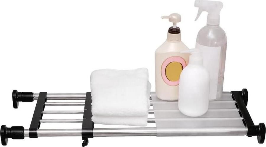 Uitbreidbare kastspanning plank opbergrek kledingkast organizer lengte verstelbaar 1575 tot 60 cm voor keuken badkamer slaapkamer zwart