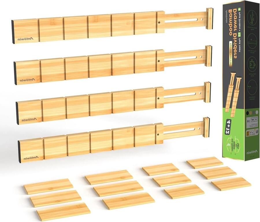 Uitbreidbare Ladeverdelers Organizers voor Keuken en Kantoor 4 stuks Natuur 5 7 cm hoog