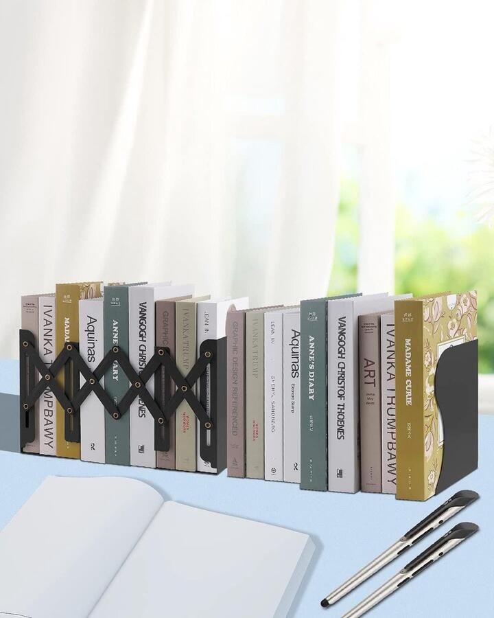 Uitbreidbare metalen boekensteunen Boekuiteinden verstellen Zware boekenhouder voor bureau Antislip boekstandaard Thuiskantoor en schoolboekenplank organiserscrollTop