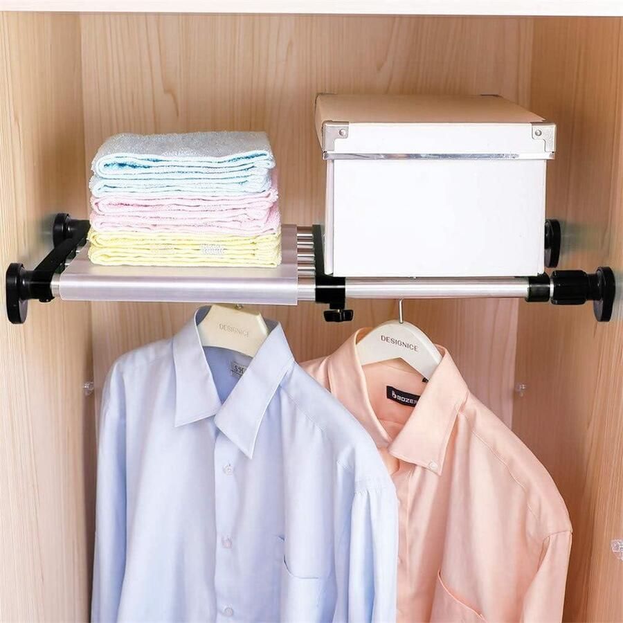 Uitbreidbare kast plank spanning staaf kleding hanger opbergrek verstelbare DIY rekken unit kast keuken badkamer verdeler separator organizer zwart opbergoplossing voor thuis