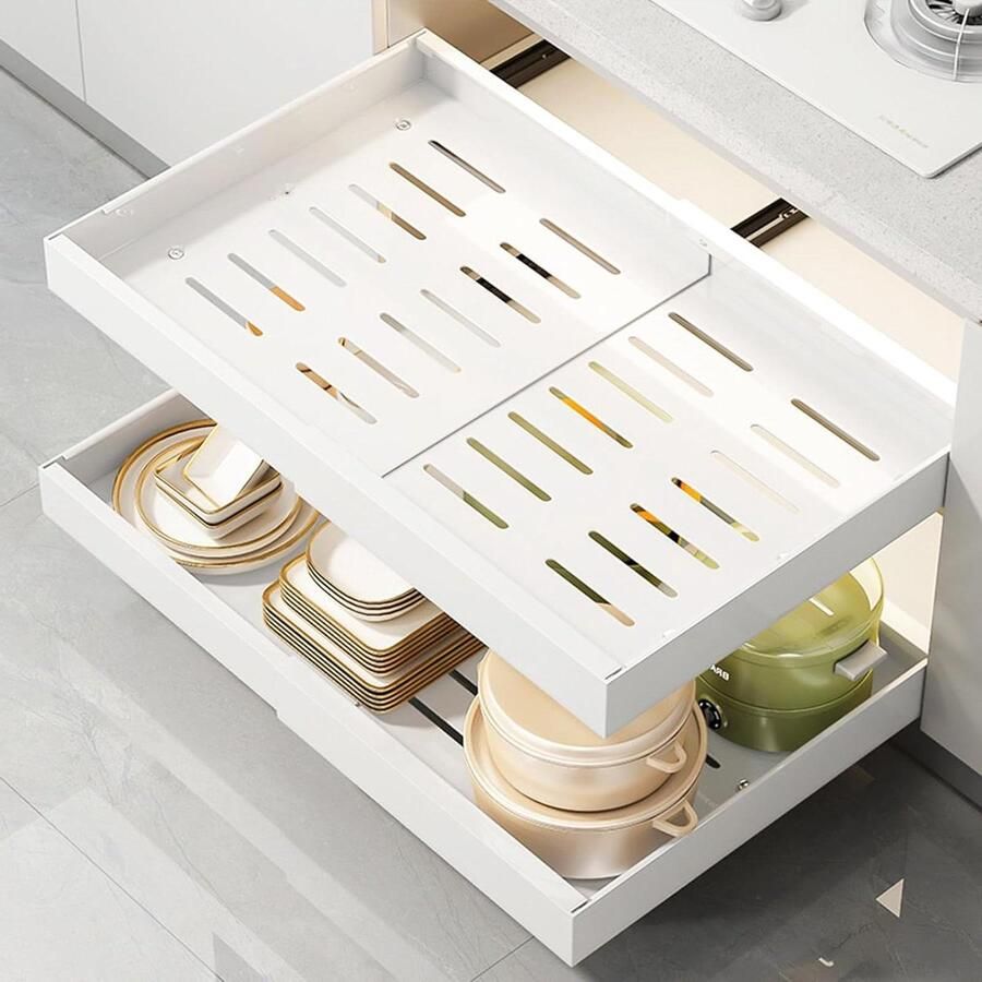Uitbreidbare Pull Out Cabinet Organizer Heavy Duty Schuilade Verstelbare Breedte 12.6-20.5 (Geen Pons)