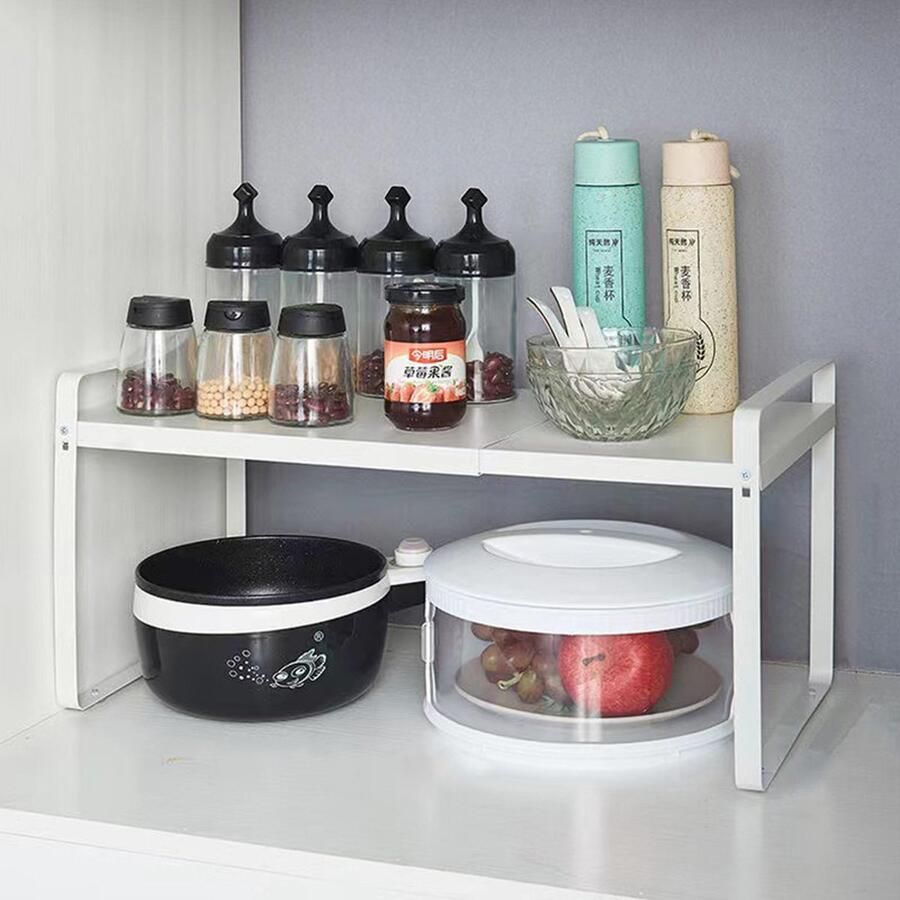 Uitbreidbare Roestvrij Stalen Keukenkast Organizer Verstelbaar en Duurzaam Uitrekbaar van 38 cm tot 60 cm Wit