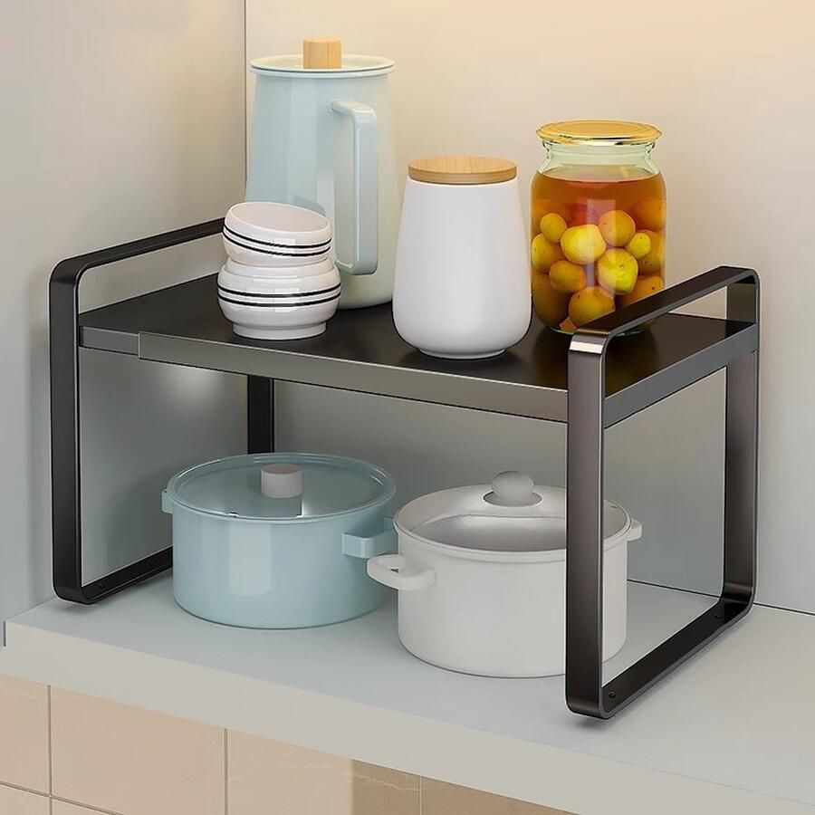 Uitbreidbare Roestvrij Stalen Keukenkast Organizer Verstelbaar en Duurzaam Uitrekbaar van 38 cm tot 60 cm zwart