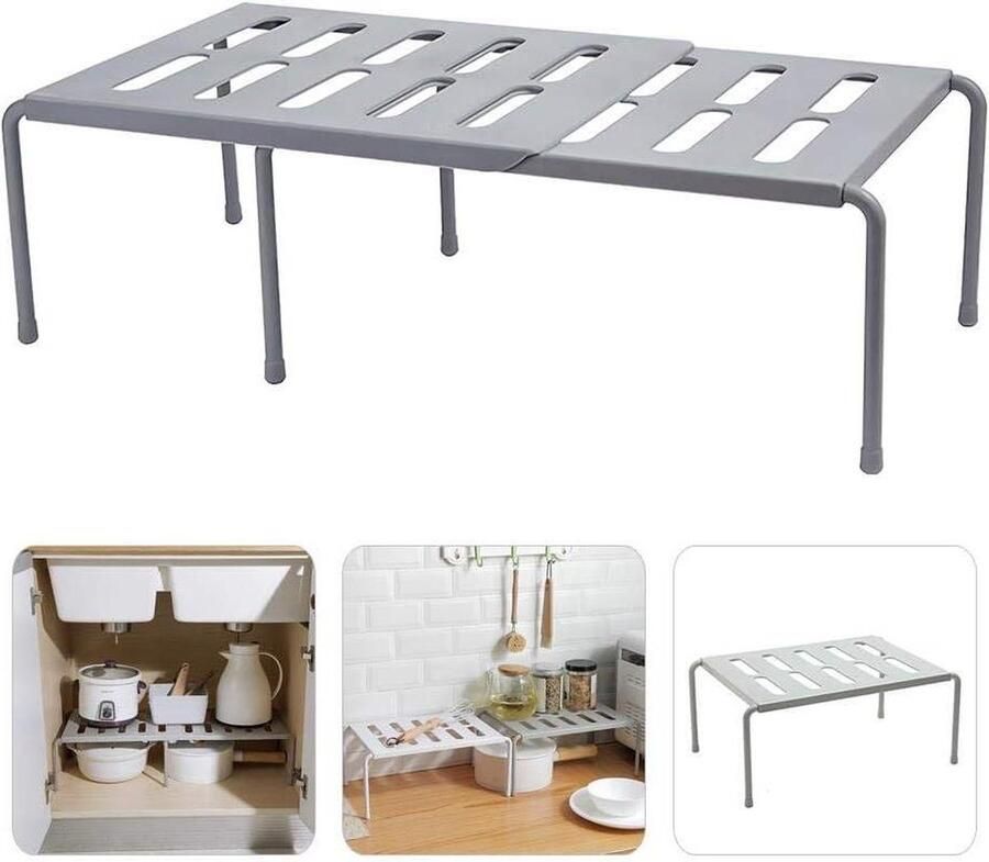 Stapelbare keukenkast organizer Uitbreidbare kastplank organizer Geperforeerd stalen ontwerp Keukenrekken opbergrek Badkamer make-up opslag opbergrek