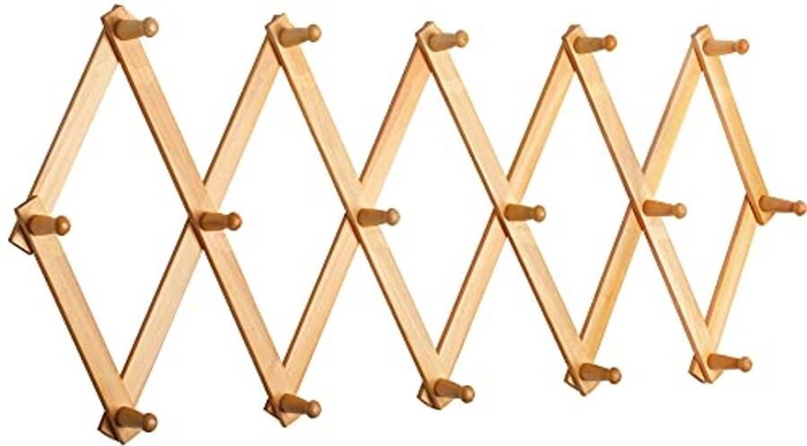 Uitbreidbare Wandkapstok van Massief Hout met 16 Haken Natuurlijke Afwerking