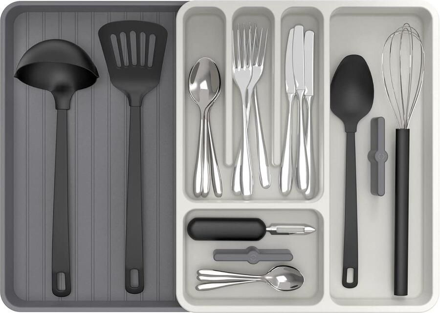 Uitbreidbare zilverwerkorganisator flatware organizer voor lade gebruiksvoorraadorganisator verstelbare besteklade voor keukenlade wit