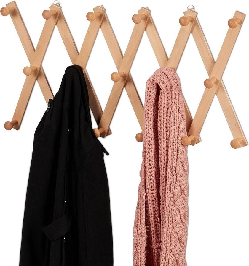 Uiteraard! Hier is een aangepaste titel zonder het merknaam aan het begin:Uitschuifbare houten wandkapstok met 17 haken voor jassen tassen en sjaals Opvouwbaar en natuurlijk ontwerp