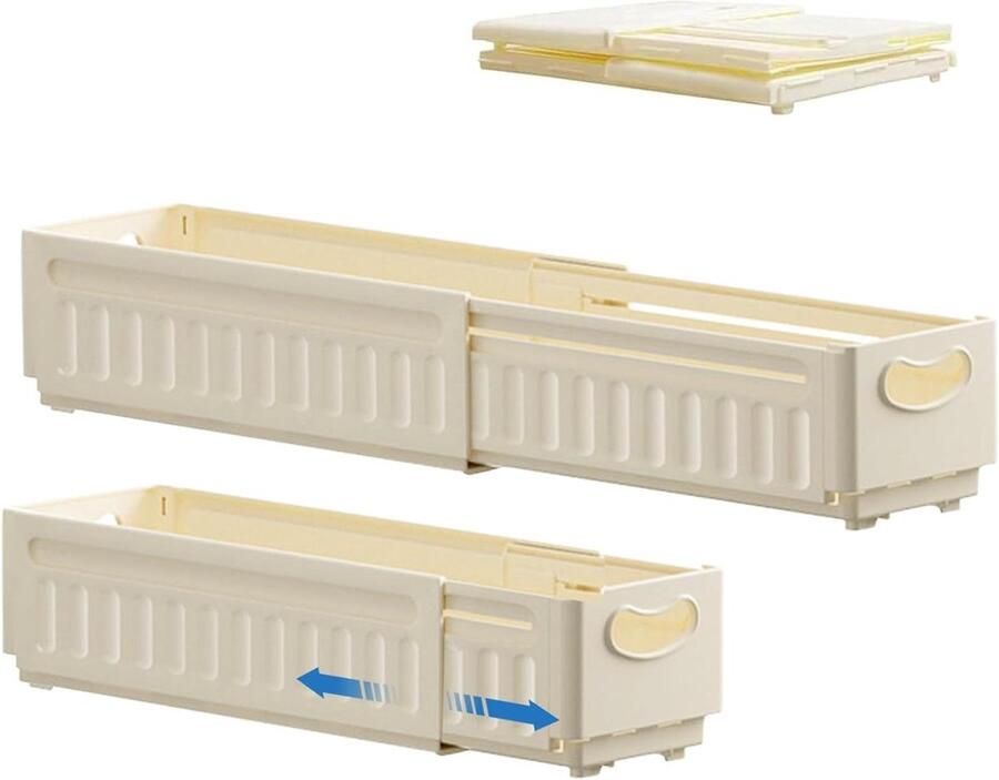 Uiterbreidbare kunststof opbergdozen met handgrepen Verstelbare lade organizer voor opslag Set van 2 (Crèmekleur)