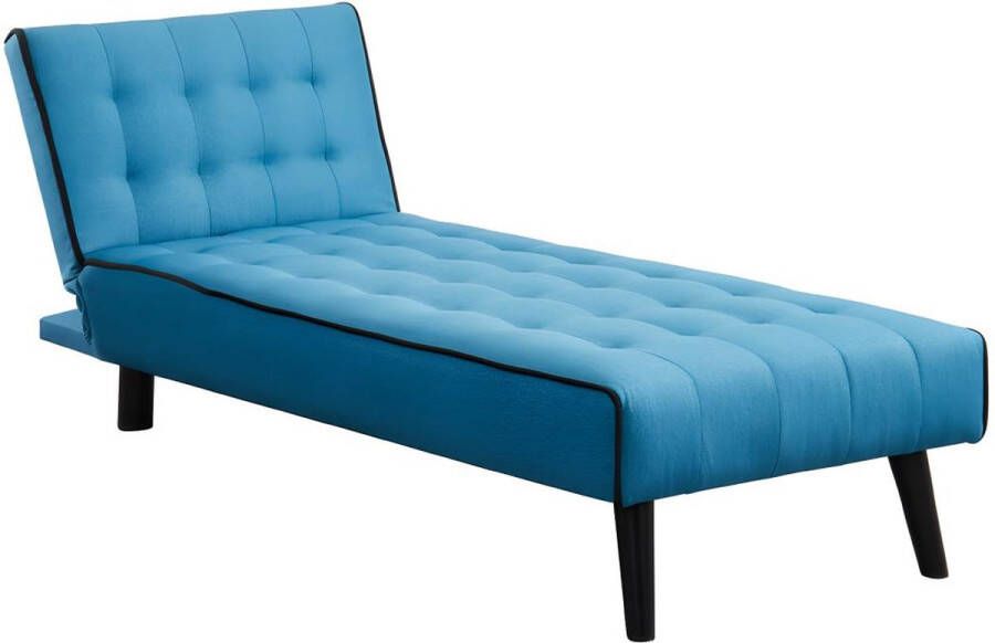 Vente-unique Uitklapbare meridienne BAYOU van stof Blauw en zwarte paspel L 76 cm x H 74 cm x D 164 cm