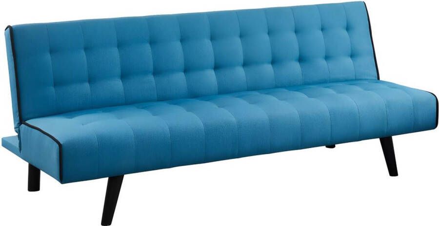 Uitklapbare driezits-bedbank BAYOU van stof Blauw en zwarte paspel L 178 cm x H 74 cm x D 78 cm - Foto 2