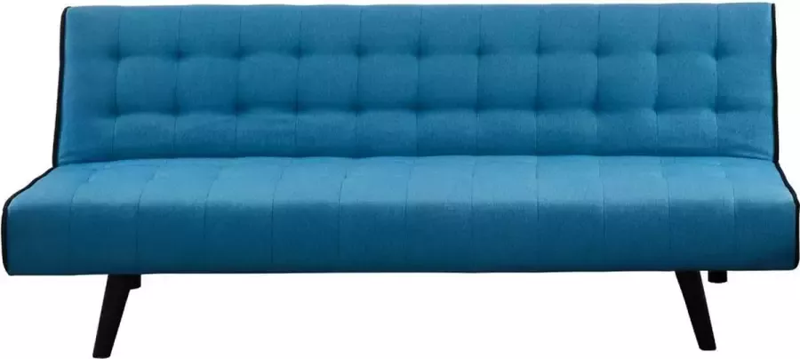 Uitklapbare driezits-bedbank BAYOU van stof Blauw en zwarte paspel L 178 cm x H 74 cm x D 78 cm - Foto 3