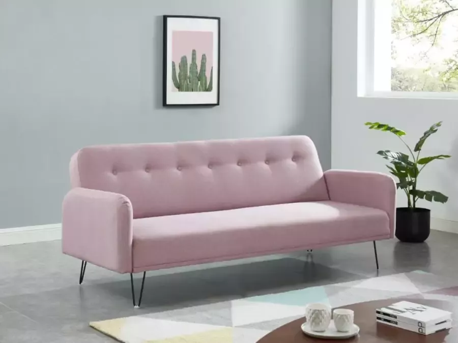 Uitklapbare driezits-bedbank van stof TESS Roze L 200 cm x H 80 cm x D 82 cm