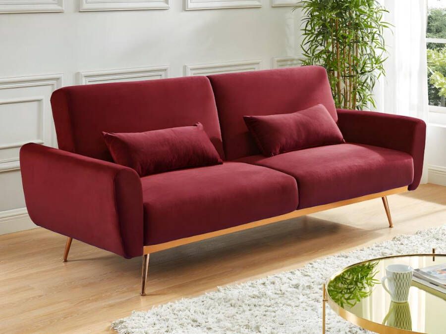 Uitklapbare driezitsbank in fluweel LAUNEI Bordeaux L 208 cm x H 86 cm x D 84 cm