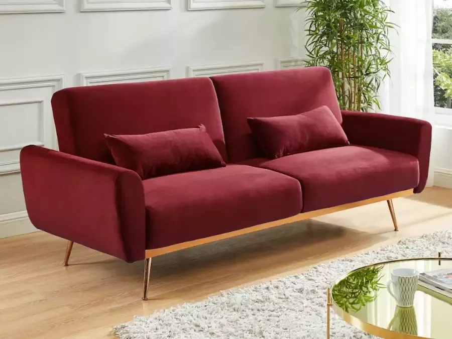 Vente-unique Uitklapbare driezitsbank in fluweel LAUNEI Bordeaux L 208 cm x H 86 cm x D 84 cm - Foto 4