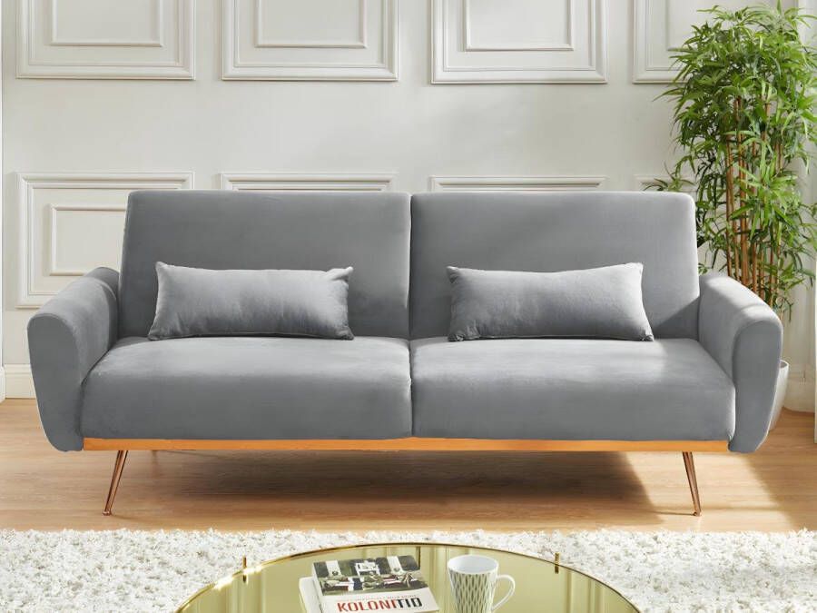 Vente-unique Uitklapbare driezitsbank in fluweel LAUNEI Lichtgrijs L 208 cm x H 86 cm x D 84 cm