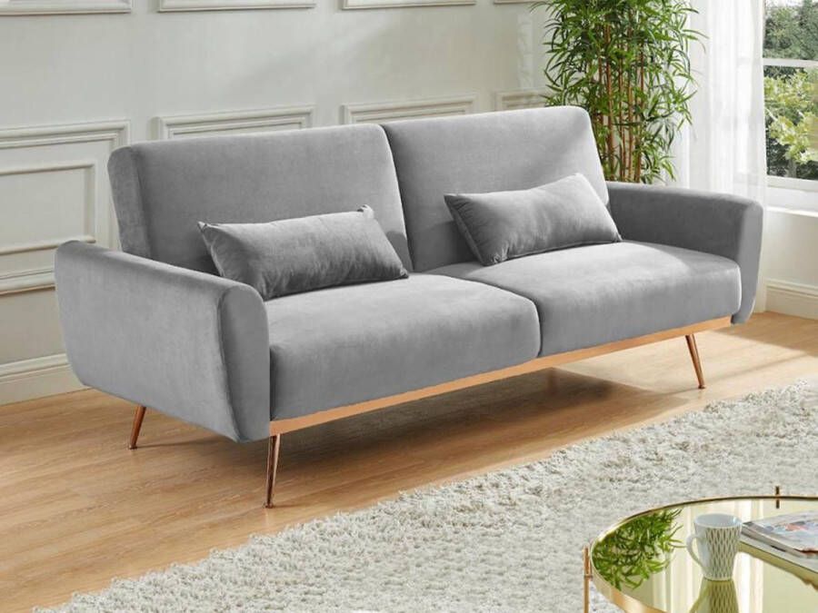 Vente-unique Uitklapbare driezitsbank in fluweel LAUNEI Lichtgrijs L 208 cm x H 86 cm x D 84 cm - Foto 2