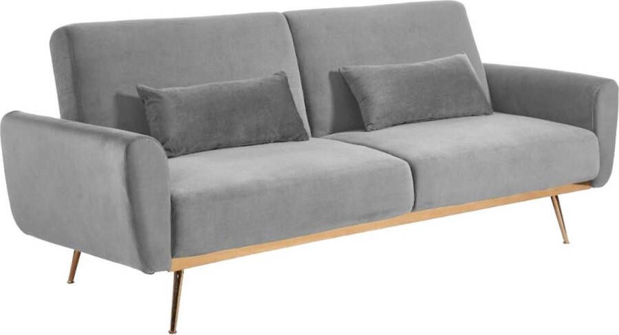 Vente-unique Uitklapbare driezitsbank in fluweel LAUNEI Lichtgrijs L 208 cm x H 86 cm x D 84 cm - Foto 3