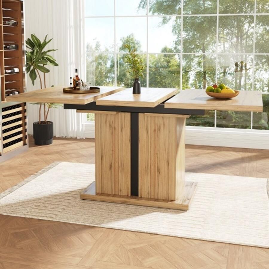 Steven uitrekbaar eettafel (119-158 5x80 cm) spaarzaam keukentafel uitbreidbaar tot 119-158 5 cm met inlegplaten geschikt voor keuken en woonkamer T-vormige kolom