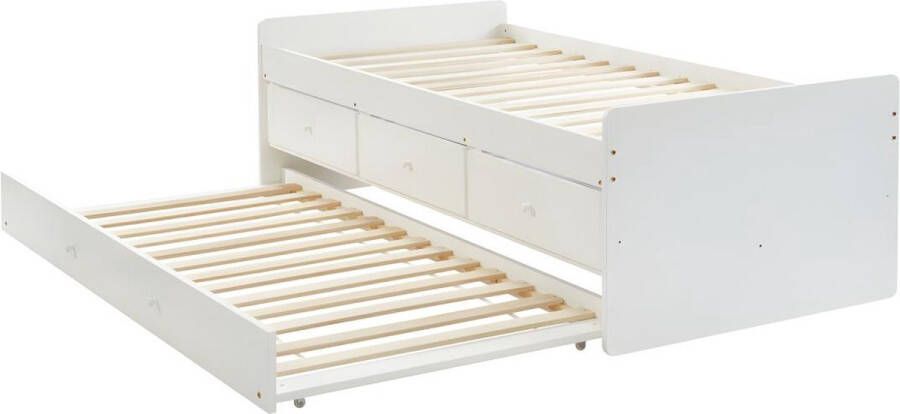 Vente-unique Uitschuifbaar bed TITOUAN met 3 lades 90x190cm MDG en dennenhout Wi L 193.8 cm x H 60 cm x D 96.2 cm - Foto 3