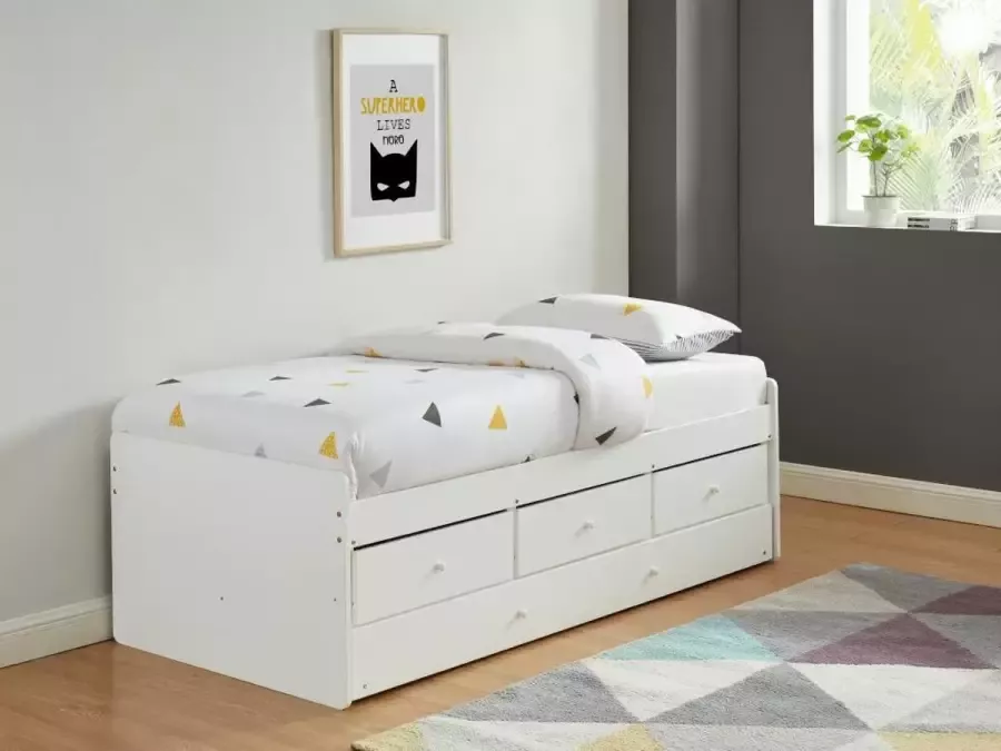Vente-unique Uitschuifbaar bed TITOUAN met 3 lades 90x190cm MDG en dennenhout Wi L 193.8 cm x H 60 cm x D 96.2 cm - Foto 4