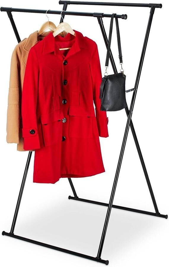 Uitschuifbaar kledingrek 2 kledingroedes Opvouwbaar Zwart Gang 135x95 cm Opvouwbare kledingrek