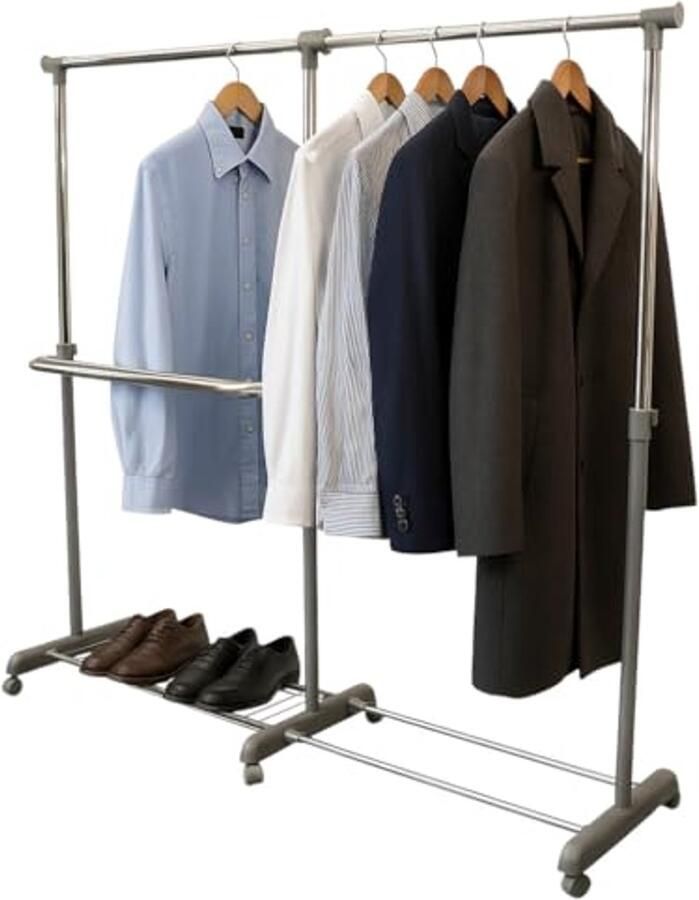 Uitschuifbaar Kledingrek met Wielen Telescopische Garderobe voor Ruimtebesparing