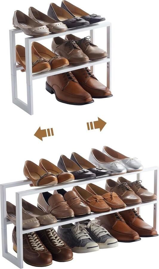 Uitschuifbaar schoenenrek 2-laags wit met Line design