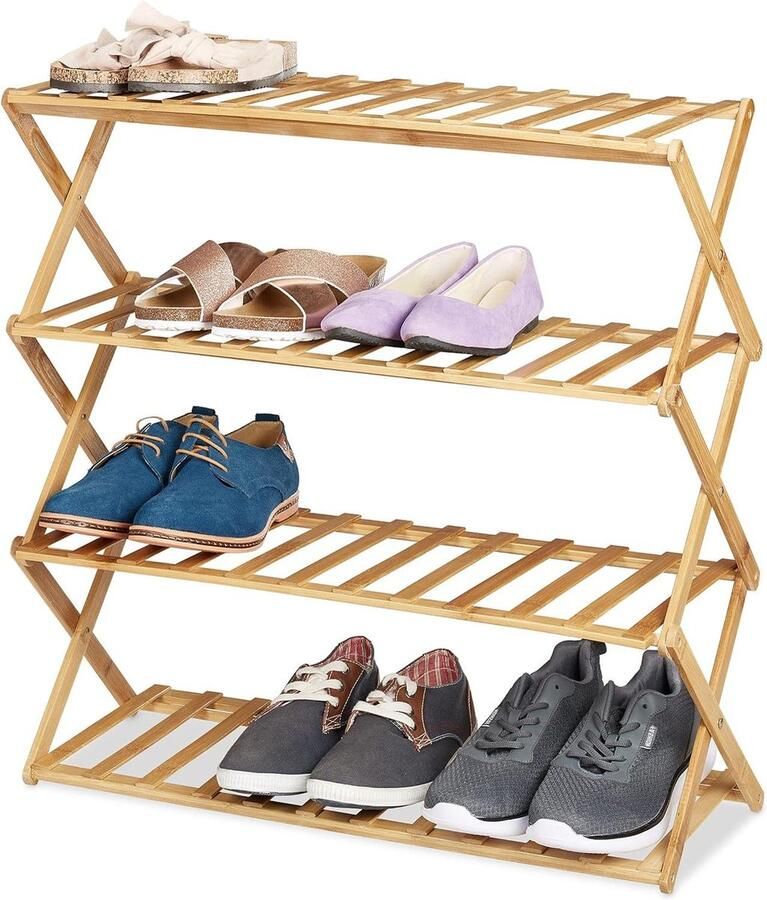 Uitschuifbaar schoenenrek 4 etages organizeer 12 paar schoenen opslag thuist & camping bamboe HBD 68x67x26 cm