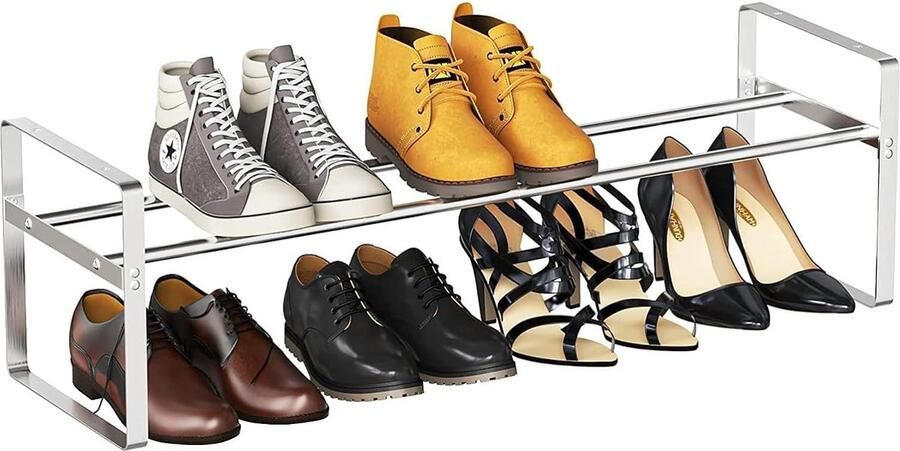 Uitschuifbaar schoenenrek stapelbaar schoenenrek opbergrek voor pantoffels meerlaagse plank in kast metalen schoenenrek voor garderobe slaapkamer hal (wit)