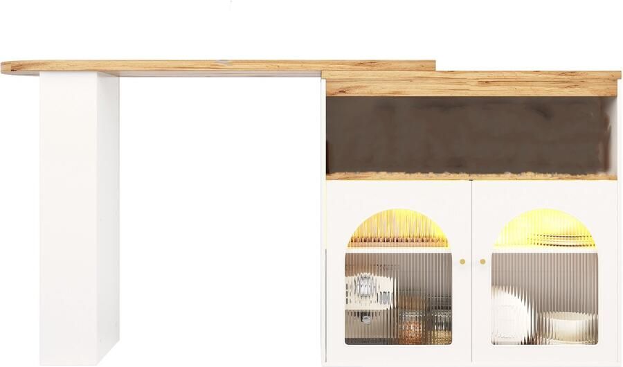 GOTAGEE Uitschuifbare bartafel Eettafel met opbergruimte Draaibare bartafel Bistrotafel Eettafel Met LED (instelbare lichtkleur) Wit