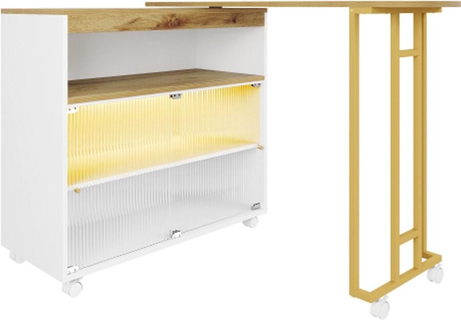 GOTAGEE Uitschuifbare bartafel opbergtafel verplaatsbare bartafel met LED bartafel bistrotafel hoge tafel keukeneiland bistrotafel