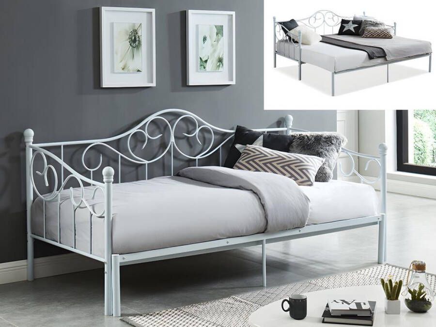 Uitschuifbare bedbank SEBILLE Metaal 2 x 90 x 200 cm of 180 x 200 cm Wit Optie Matras L 208.5 cm x H 99 cm x D 181 cm