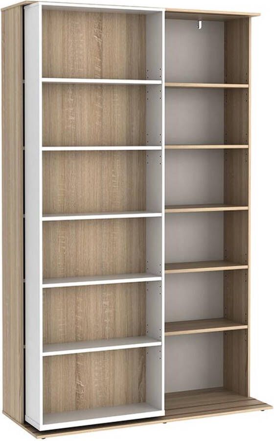 Uitschuifbare boekenkast PRALI 18 nissen Wit en eiken L 116.6 cm x H 185 cm x D 46 cm