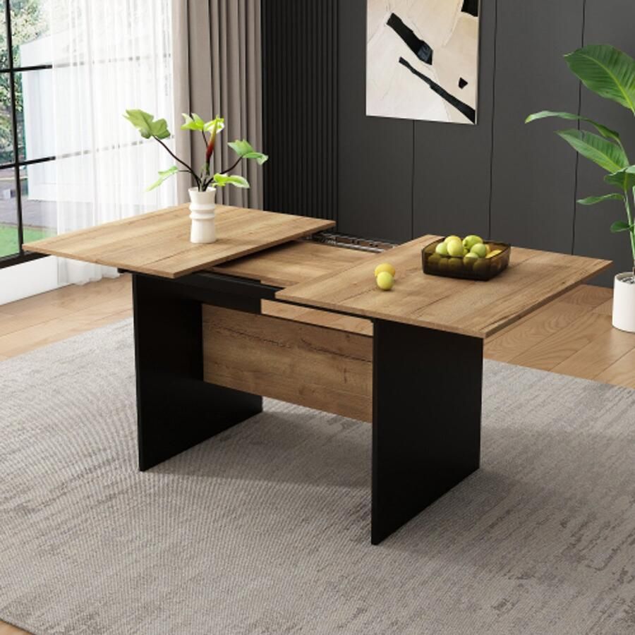 Uitschuifbare eettafel 140 180 x 80 cm geschikt voor 4-6 personen houtnerf. Rechthoekige eettafel natuurlijk uitschuifbare eettafel in minimalistische stijl