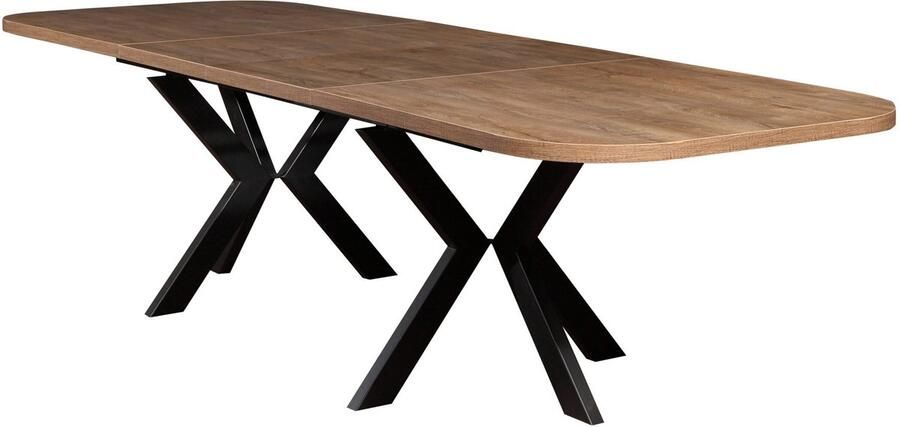 Uitschuifbare Eettafel 200–276 cm – Rechthoekige Tafel Natuurlijk Eiken met Metalen Frame – Industriële Tafel voor 12 Personen – Hout met Fineer – Stevige Grote Eetkamertafel – 100x76 cm