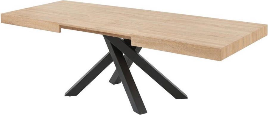 Vente-unique Uitschuifbare eettafel 6 tot 10 plaatsen van mdf en hevea Naturel en zwart CATONAV L 240 cm x H 75 cm x D 90 cm - Foto 2