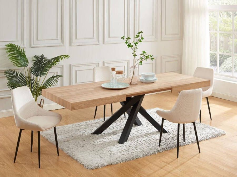 Vente-unique Uitschuifbare eettafel 6 tot 10 plaatsen van mdf en hevea Naturel en zwart CATONAV L 240 cm x H 75 cm x D 90 cm