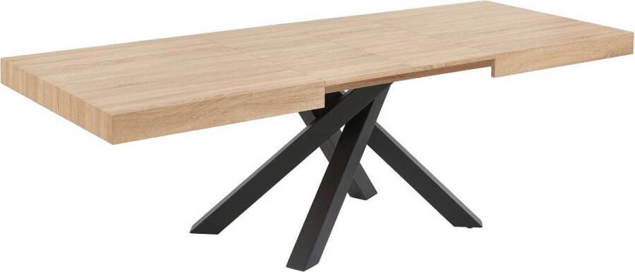 Vente-unique Uitschuifbare eettafel 6 tot 10 plaatsen van mdf en hevea Naturel en zwart CATONAV L 240 cm x H 75 cm x D 90 cm - Foto 3