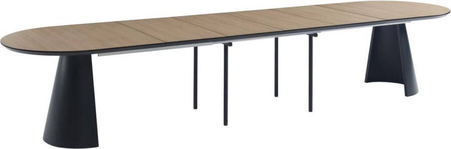 Vente-unique Uitschuifbare eettafel 8 tot 14 plaatsen van mdf en metaal Licht naturel en zwart FELANIO L 406 cm x H 76 cm x D 103 cm - Foto 3