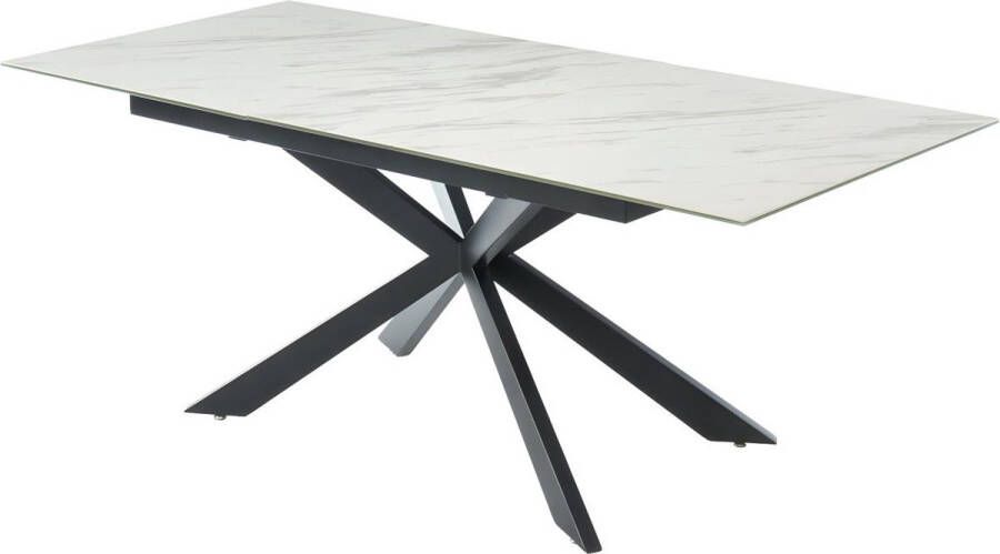 Maison Céphy Uitschuifbare eettafel ALBINA 6 tot 8 personen Keramiek en gehard glas Wit marmereffect L 200 cm x H 76 cm x D 90 cm - Foto 2