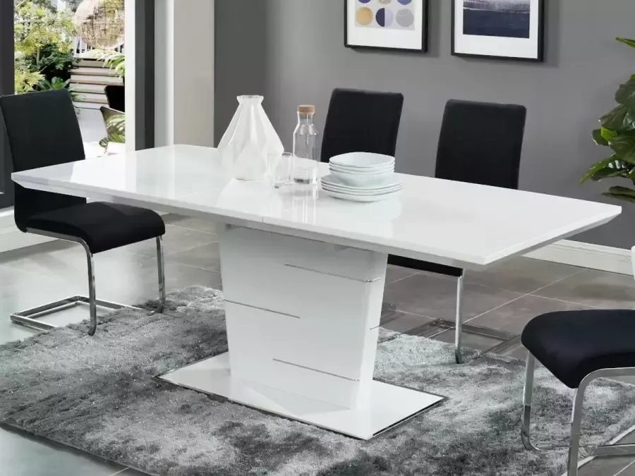 Vente-unique Uitschuifbare eettafel AMELLE 6 tot 8 zitplaatsen Witgelakt mdf L 200 cm x H 76 cm x D 90 cm - Foto 3