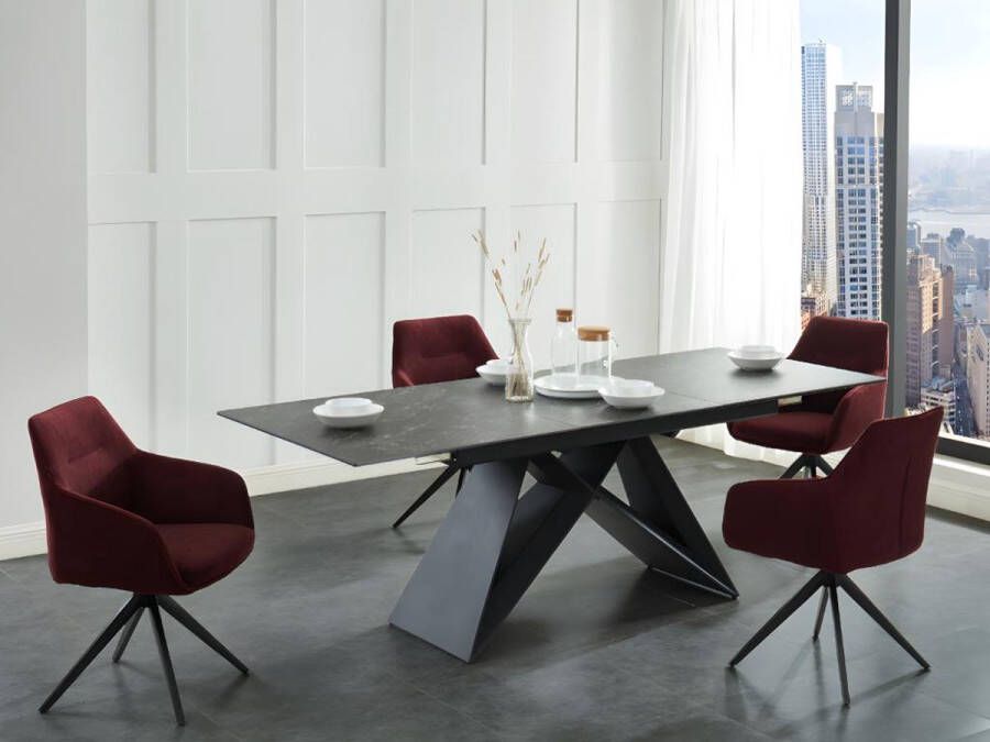 Uitschuifbare eettafel LIBSY 6 tot 8 personen Keramiek en metaal Zwart L 220 cm x H 76 cm x D 90 cm