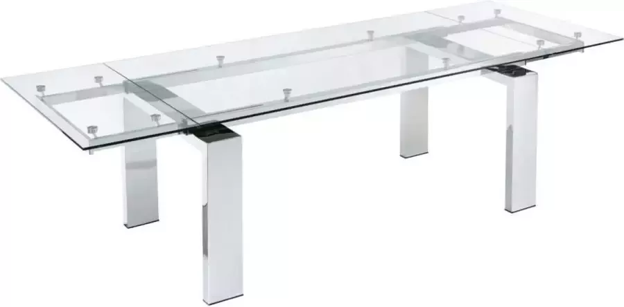 Vente-unique Uitschuifbare eettafel LUBANA Gehard glas en metaal 8 tot 10 personen L 270 cm x H 75 cm x D 100 cm - Foto 3