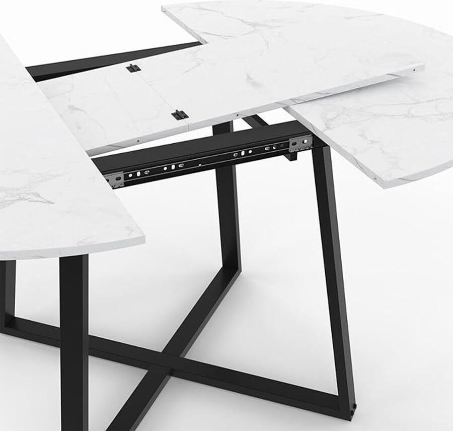 Uitschuifbare eettafel Selma – 4-8 personen Zwart-wit marmeren blad Alaska 110-150 cm