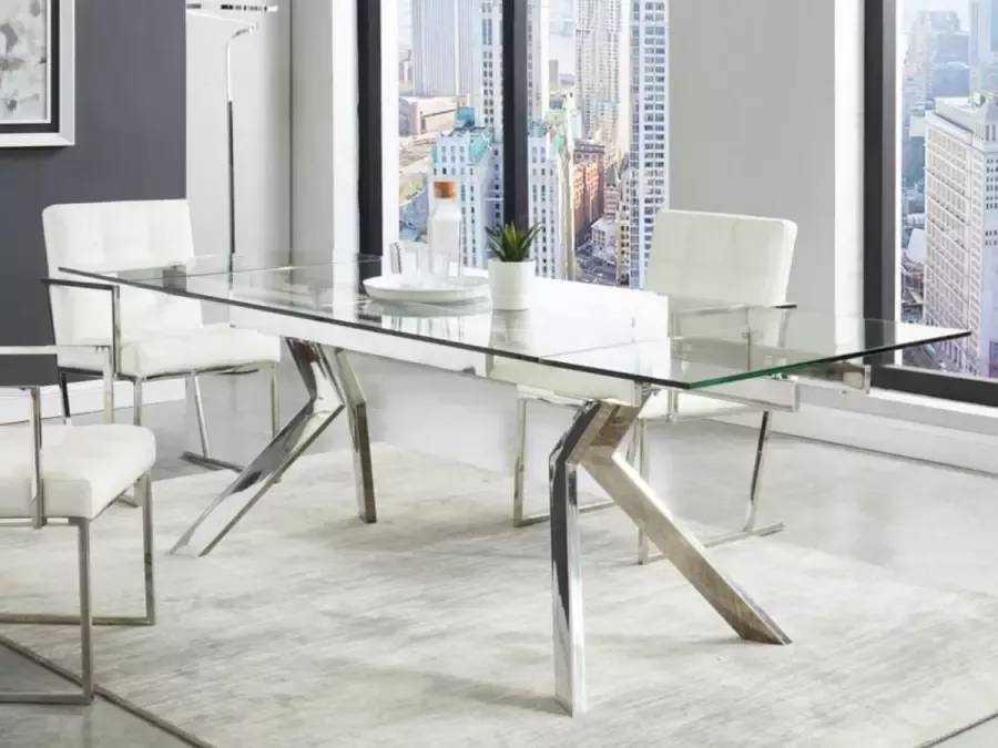 Vente-unique Uitschuifbare eettafel VELIKA Gehard glas & metaal 6 à 8 personen L 240 cm x H 76 cm x D 90 cm - Foto 4